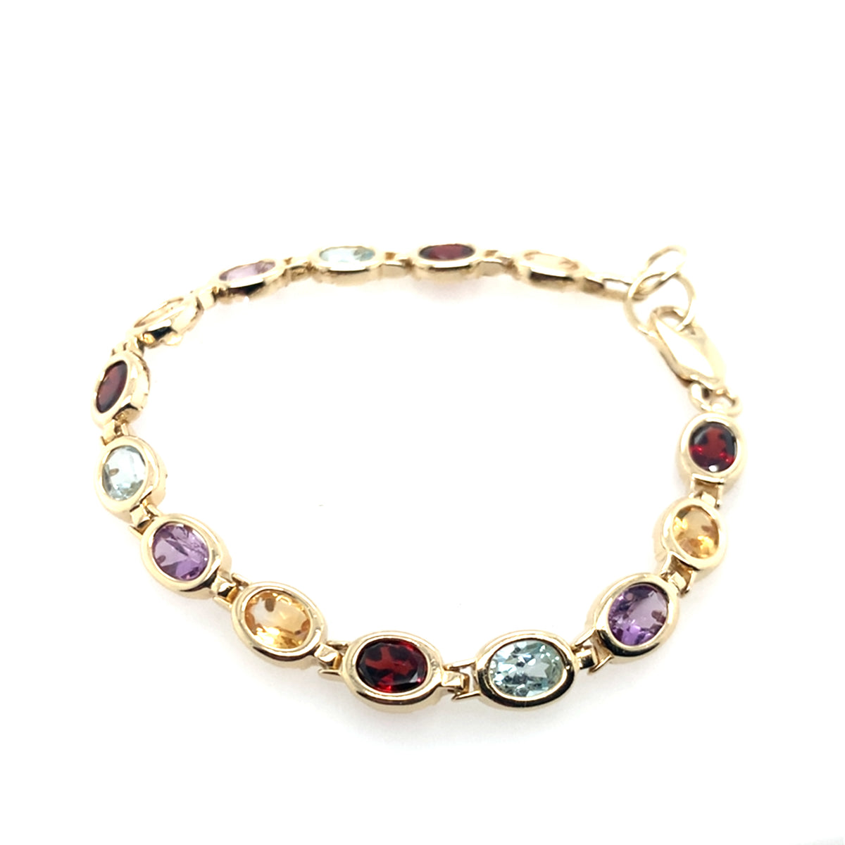Estate 14K Yellow Gold Bezel Set Oval Multi-Colored Stone Bracelet
