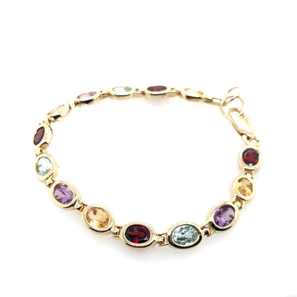 Estate 14K Yellow Gold Bezel Set Oval Multi-Colored Stone Bracelet