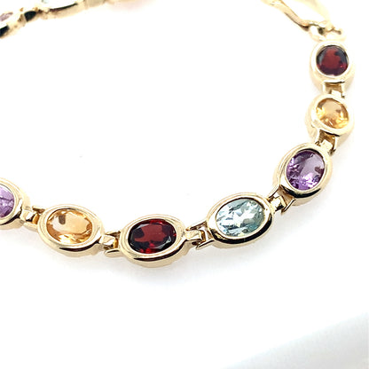 Estate 14K Yellow Gold Bezel Set Oval Multi-Colored Stone Bracelet