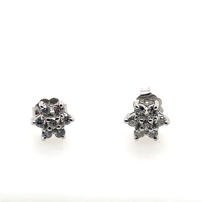 Estate 14K White Gold Diamond Flower Studs
