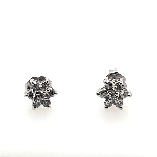 Estate 14K White Gold Diamond Flower Studs