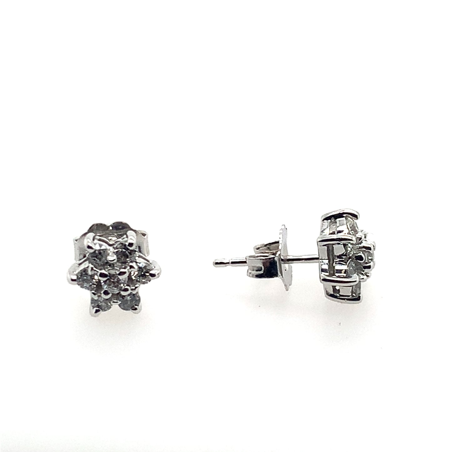 Estate 14K White Gold Diamond Flower Studs