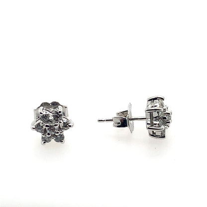 Estate 14K White Gold Diamond Flower Studs