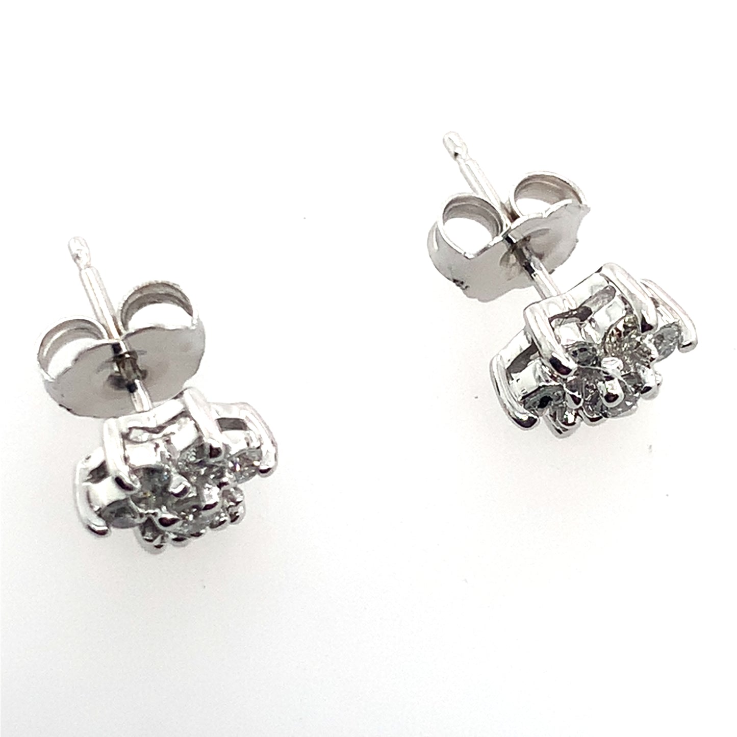 Estate 14K White Gold Diamond Flower Studs