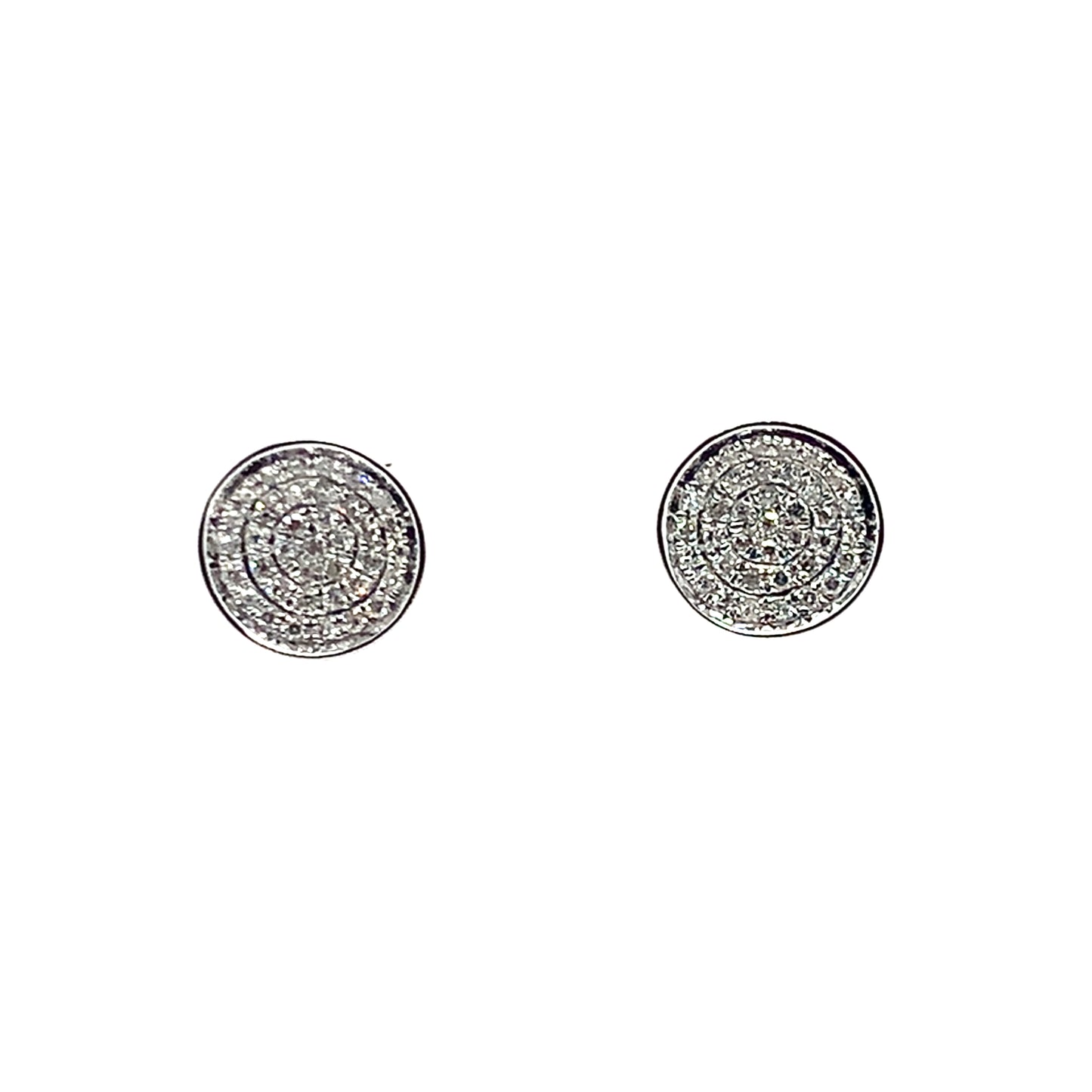 Estate Shy 14K White Gold Circle Diamond Pave Earrings