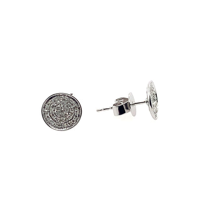 Estate Shy 14K White Gold Circle Diamond Pave Earrings