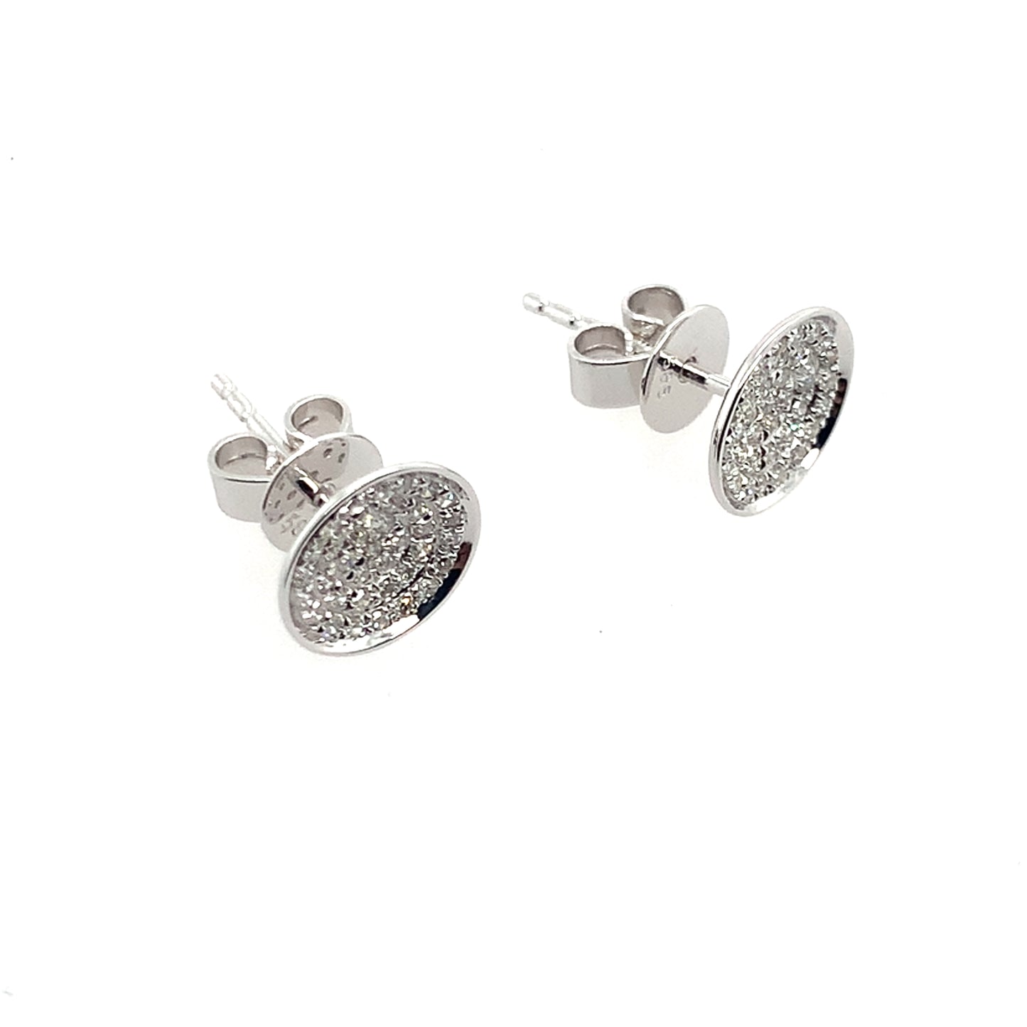 Estate Shy 14K White Gold Circle Diamond Pave Earrings