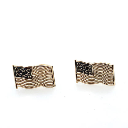 Estate 14K Yellow Gold American Flag Studs