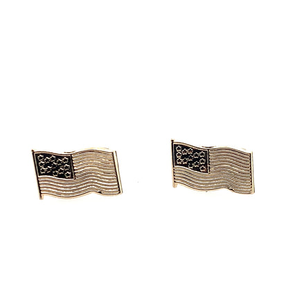 Estate 14K Yellow Gold American Flag Studs