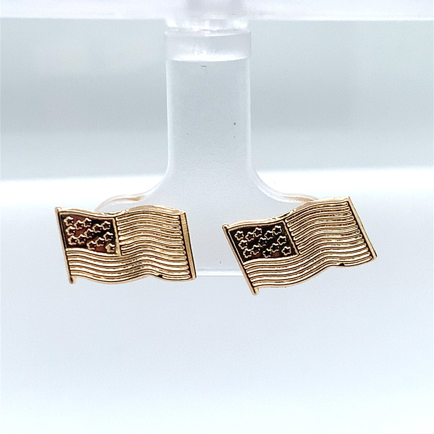 Estate 14K Yellow Gold American Flag Studs
