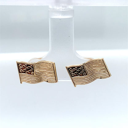 Estate 14K Yellow Gold American Flag Studs