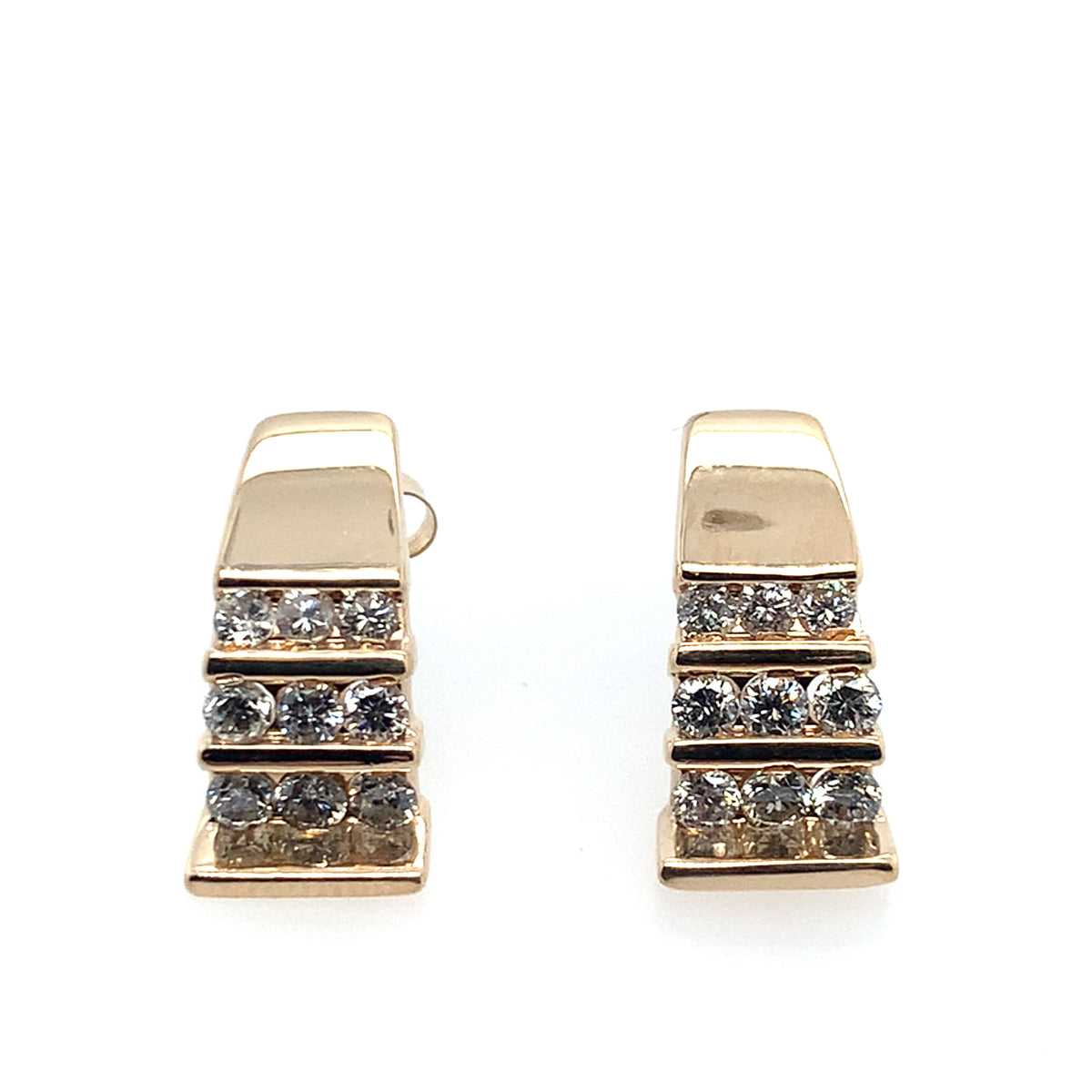 Estate 14K Yellow Gold Diamond J Channel Earrings **Final Sale No Warranty**