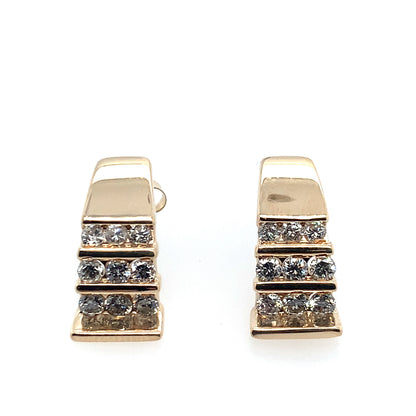 Estate 14K Yellow Gold Diamond J Channel Earrings **Final Sale No Warranty**