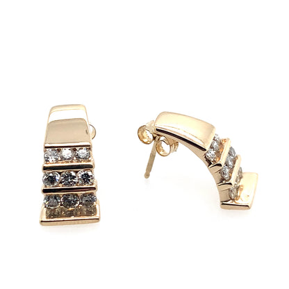 Estate 14K Yellow Gold Diamond J Channel Earrings **Final Sale No Warranty**