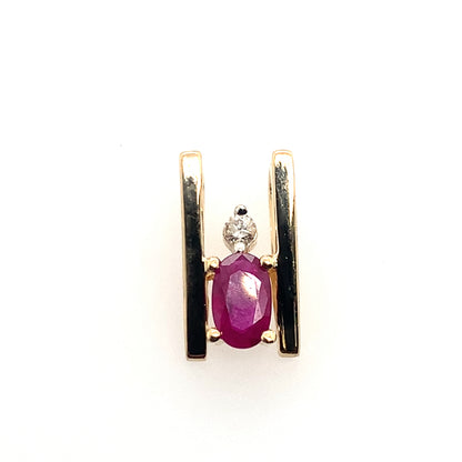 Estate 14K Yellow Gold Ruby And Diamond Slide