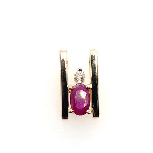 Estate 14K Yellow Gold Ruby And Diamond Slide