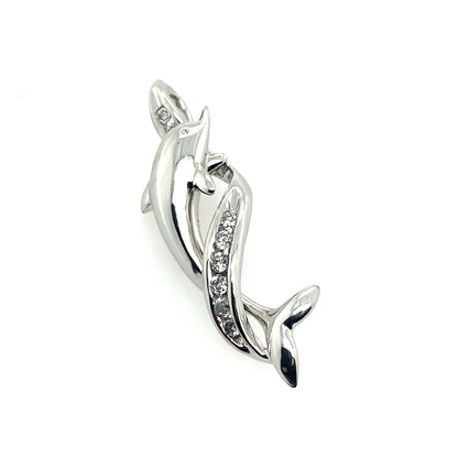 Estate 14K White Gold Dolphin Diamond Pendant