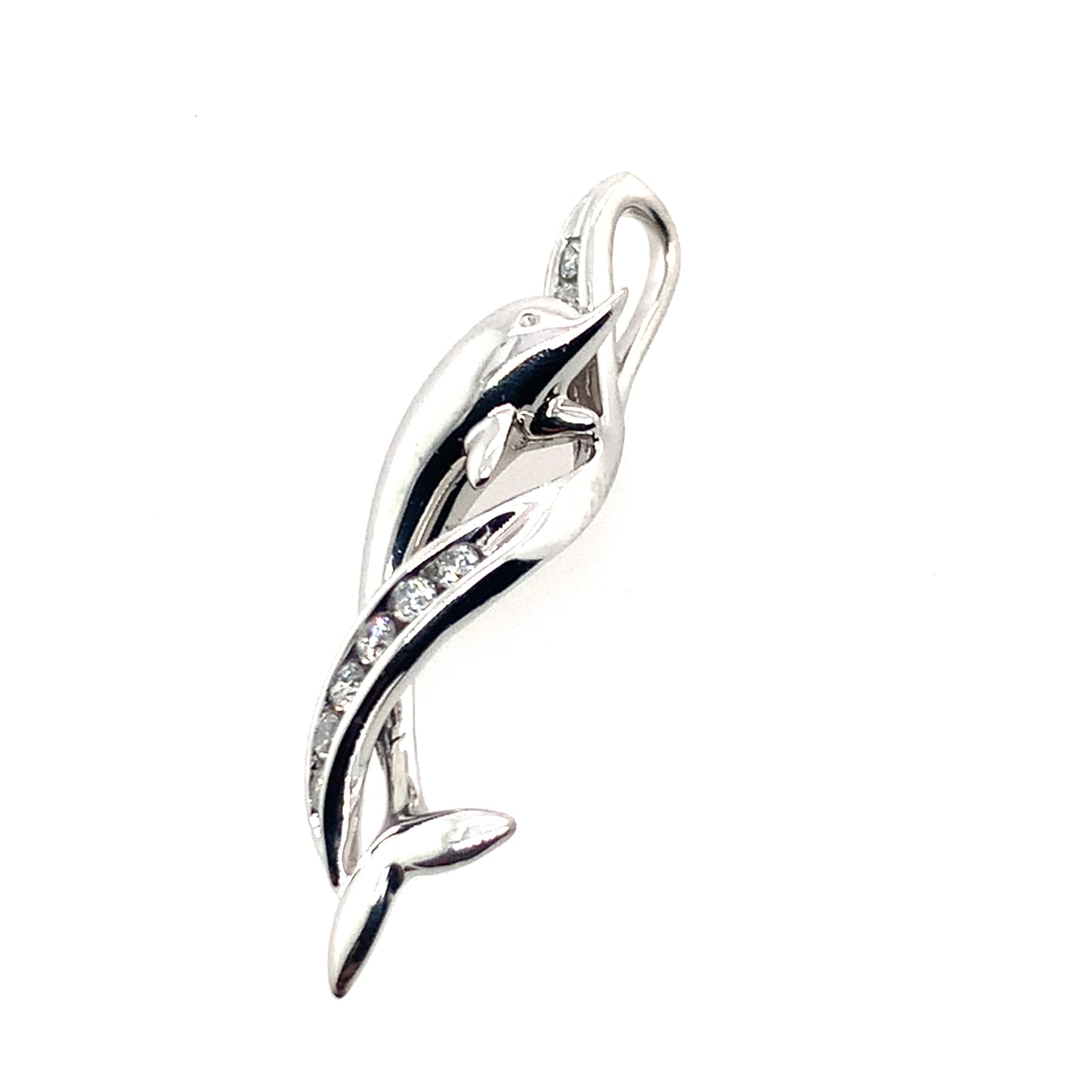 Estate 14K White Gold Dolphin Diamond Pendant