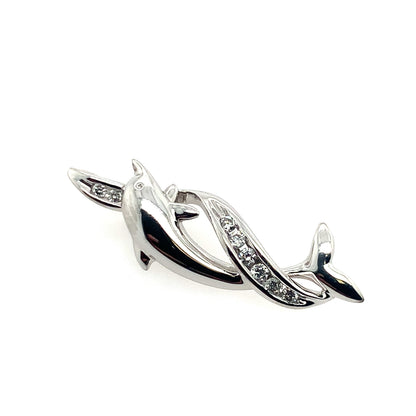Estate 14K White Gold Dolphin Diamond Pendant