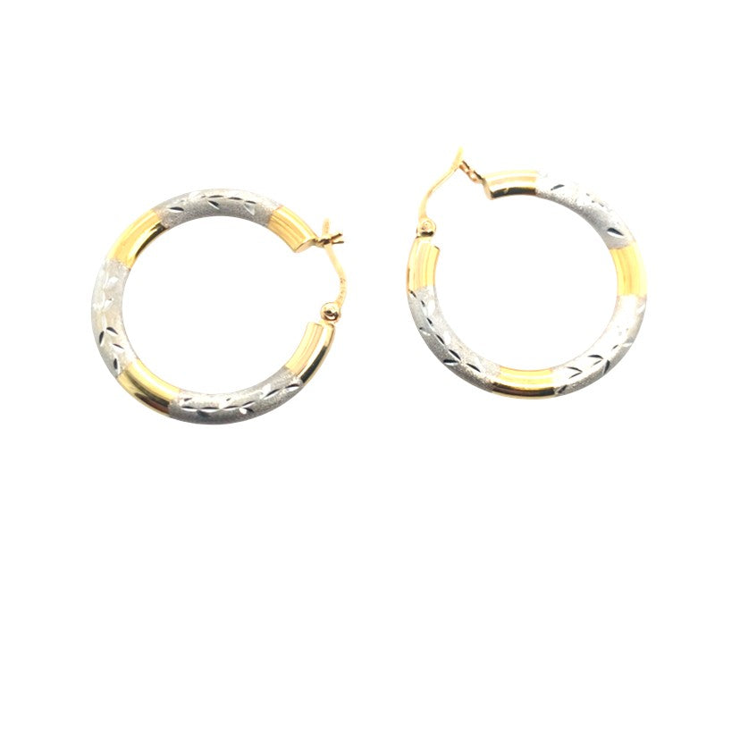 Estate 14K Two Tone Textured Diamond Cut Leaf Pattern Earrings **Final Sale No Warranty**