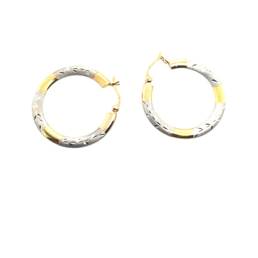 Estate 14K Two Tone Textured Diamond Cut Leaf Pattern Earrings **Final Sale No Warranty**