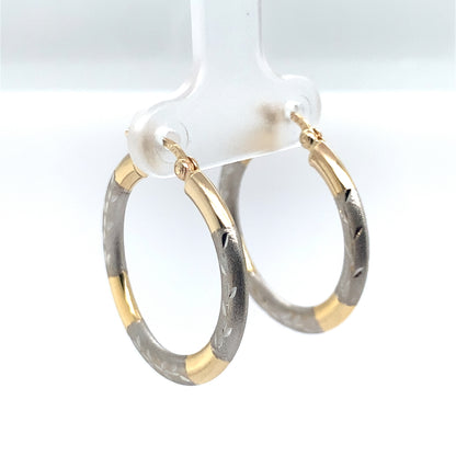 Estate 14K Two Tone Textured Diamond Cut Leaf Pattern Earrings **Final Sale No Warranty**