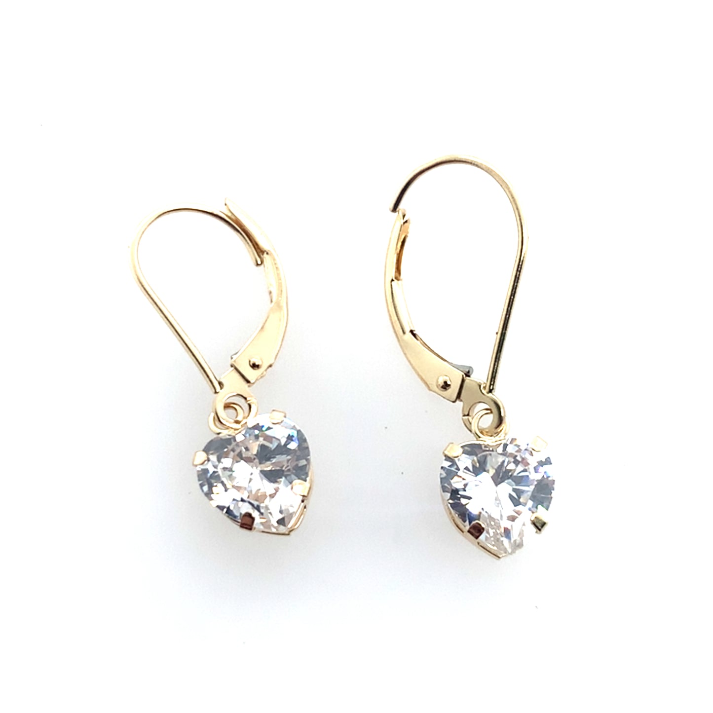 Estate 10K Yellow Gold Heart Shaped CZ Lever Back Earrings
