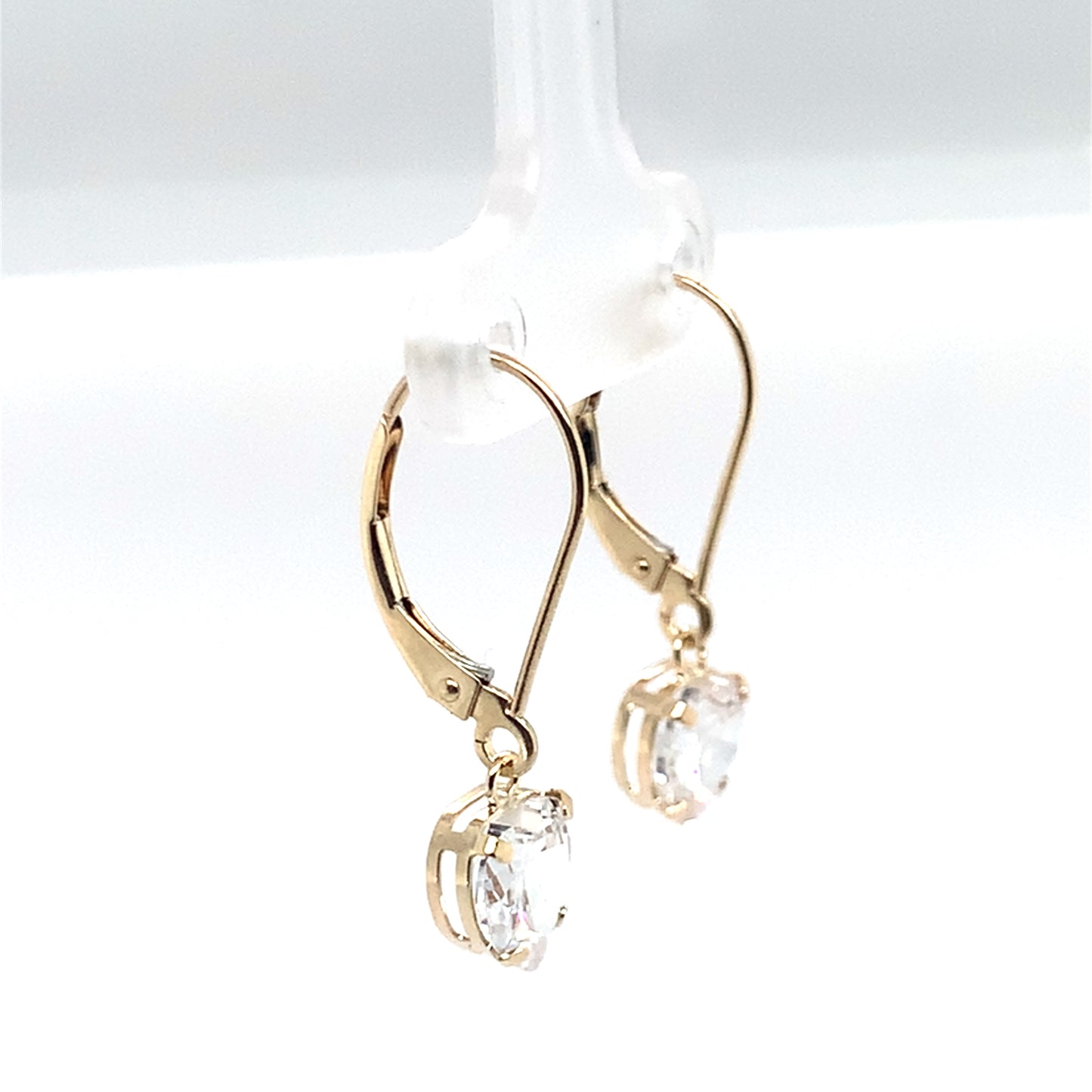 Estate 10K Yellow Gold Heart Shaped CZ Lever Back Earrings