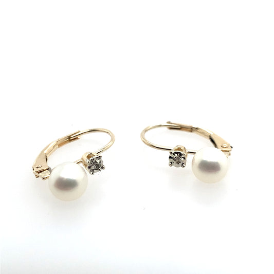 Estate 10K Yellow Gold Pearl Drop Lever Back Earrings