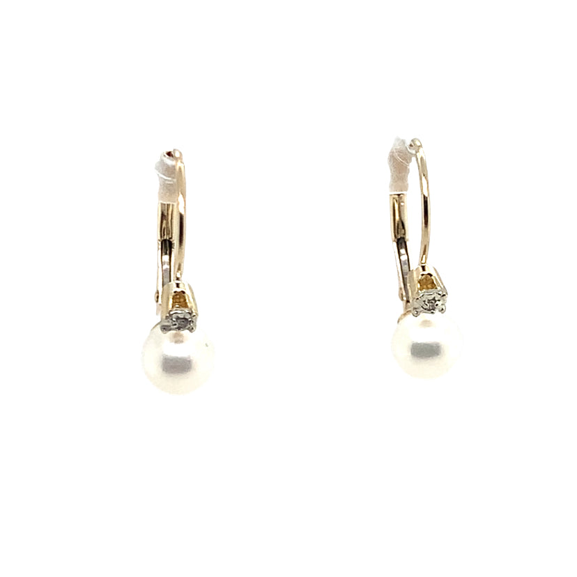 Estate 10K Yellow Gold Pearl Drop Lever Back Earrings