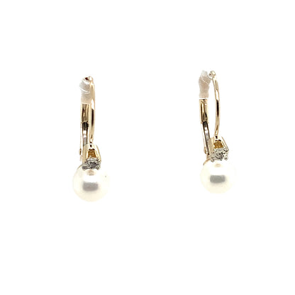 Estate 10K Yellow Gold Pearl Drop Lever Back Earrings