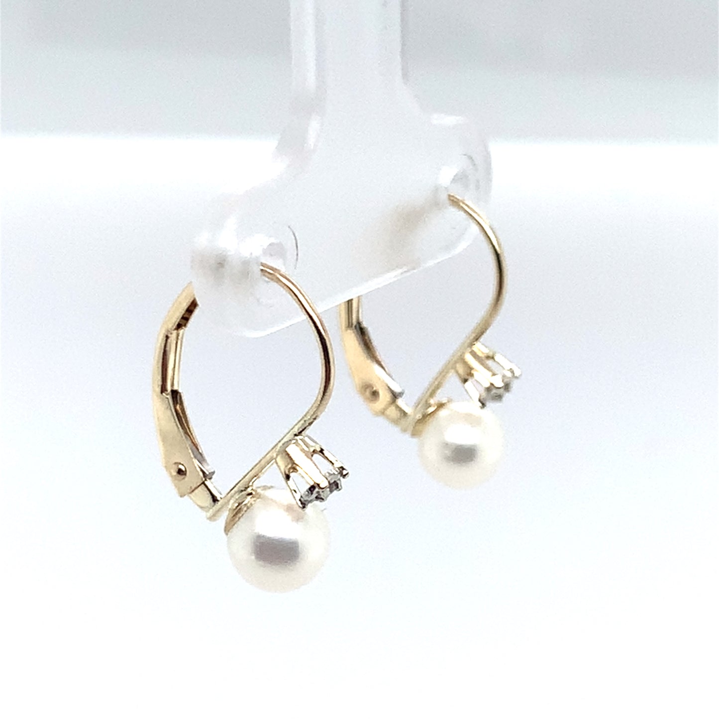 Estate 10K Yellow Gold Pearl Drop Lever Back Earrings