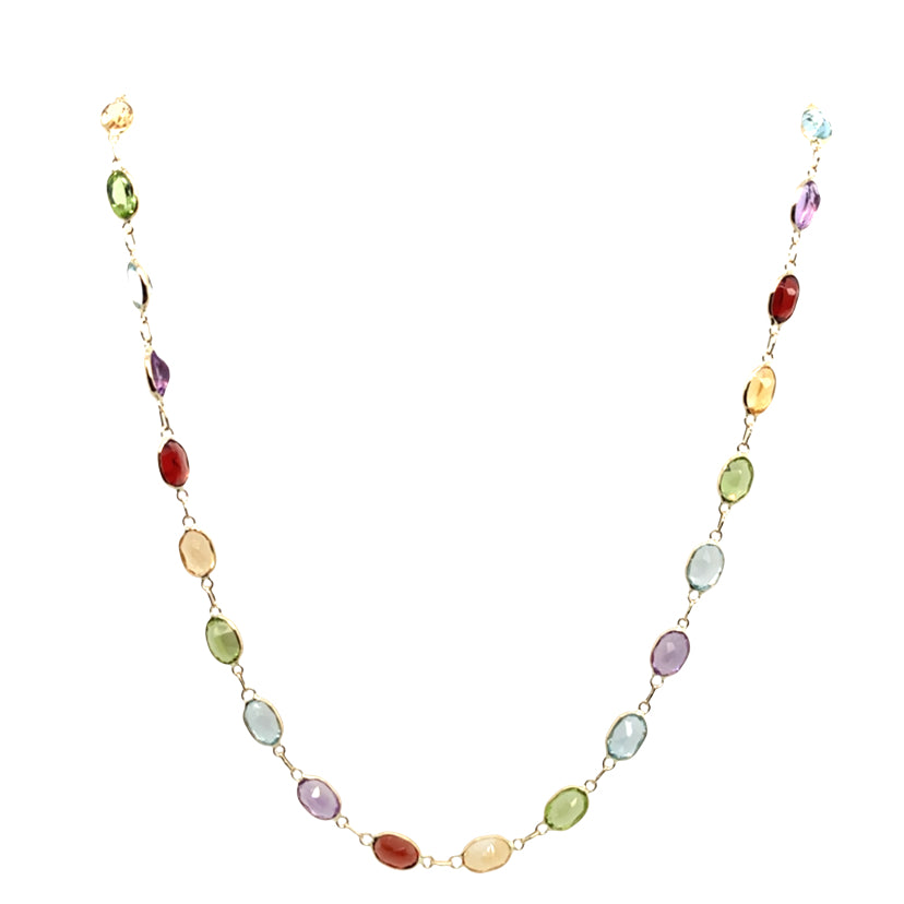 Estate 14K Yellow Gold Multi-Gemstone Bezel Necklace