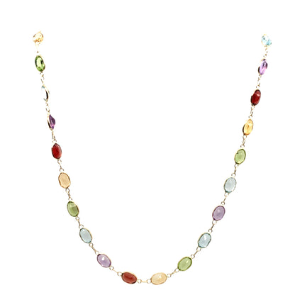 Estate 14K Yellow Gold Multi-Gemstone Bezel Necklace