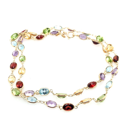 Estate 14K Yellow Gold Multi-Gemstone Bezel Necklace