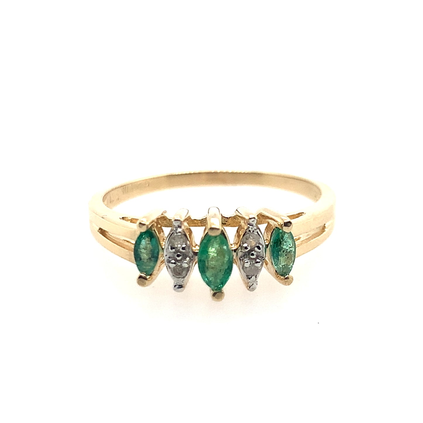 Estate 14K Yellow Gold Emerald And Diamond Ring
