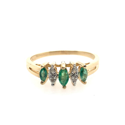 Estate 14K Yellow Gold Emerald And Diamond Ring
