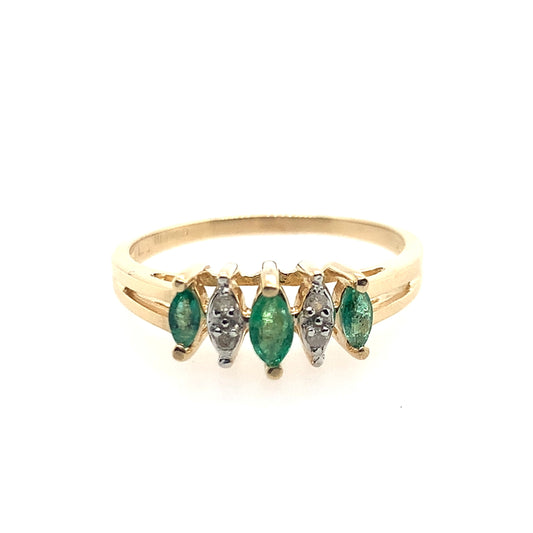 Estate 14K Yellow Gold Emerald And Diamond Ring