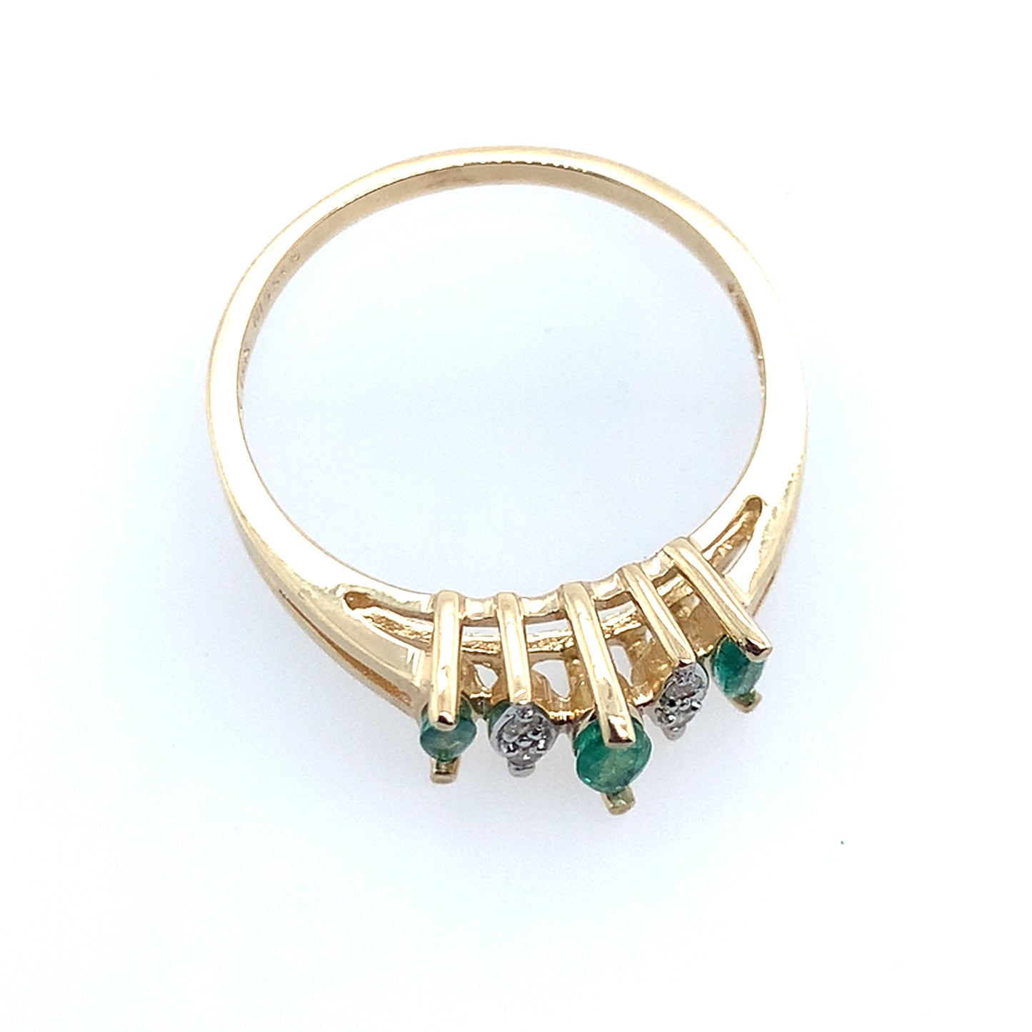 Estate 14K Yellow Gold Emerald And Diamond Ring