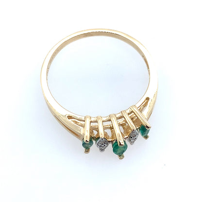Estate 14K Yellow Gold Emerald And Diamond Ring
