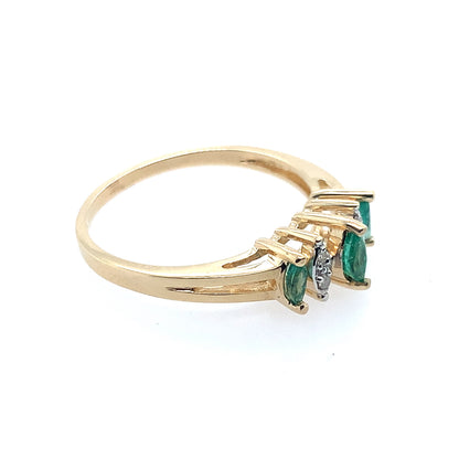 Estate 14K Yellow Gold Emerald And Diamond Ring