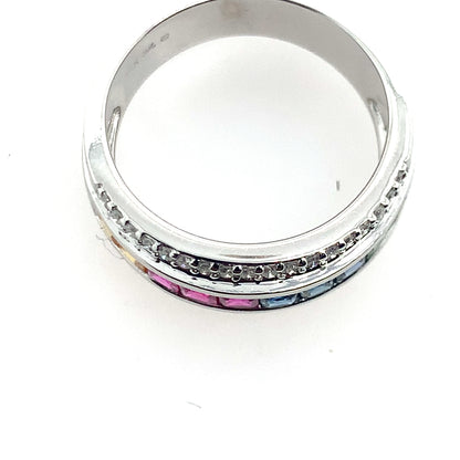 14K White Gold Rainbow Sapphire & Diamond Fashion Band **Final Sale No Warranty**
