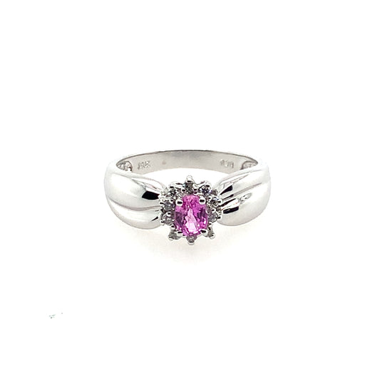 Estate 14K White Gold Oval Pink Sapphire & Diamond Ring