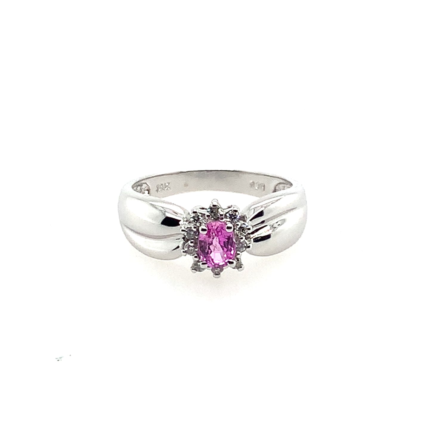 Estate 14K White Gold Oval Pink Sapphire & Diamond Ring