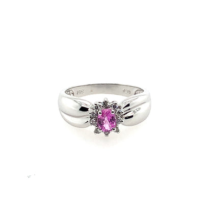 Estate 14K White Gold Oval Pink Sapphire & Diamond Ring