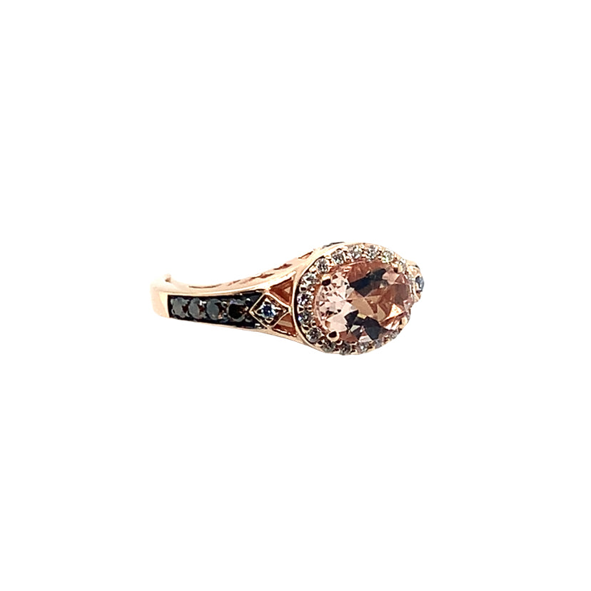 Estate 14K Rose Gold Limited Edition Levian Morganite & Chocolate Diamond Ring