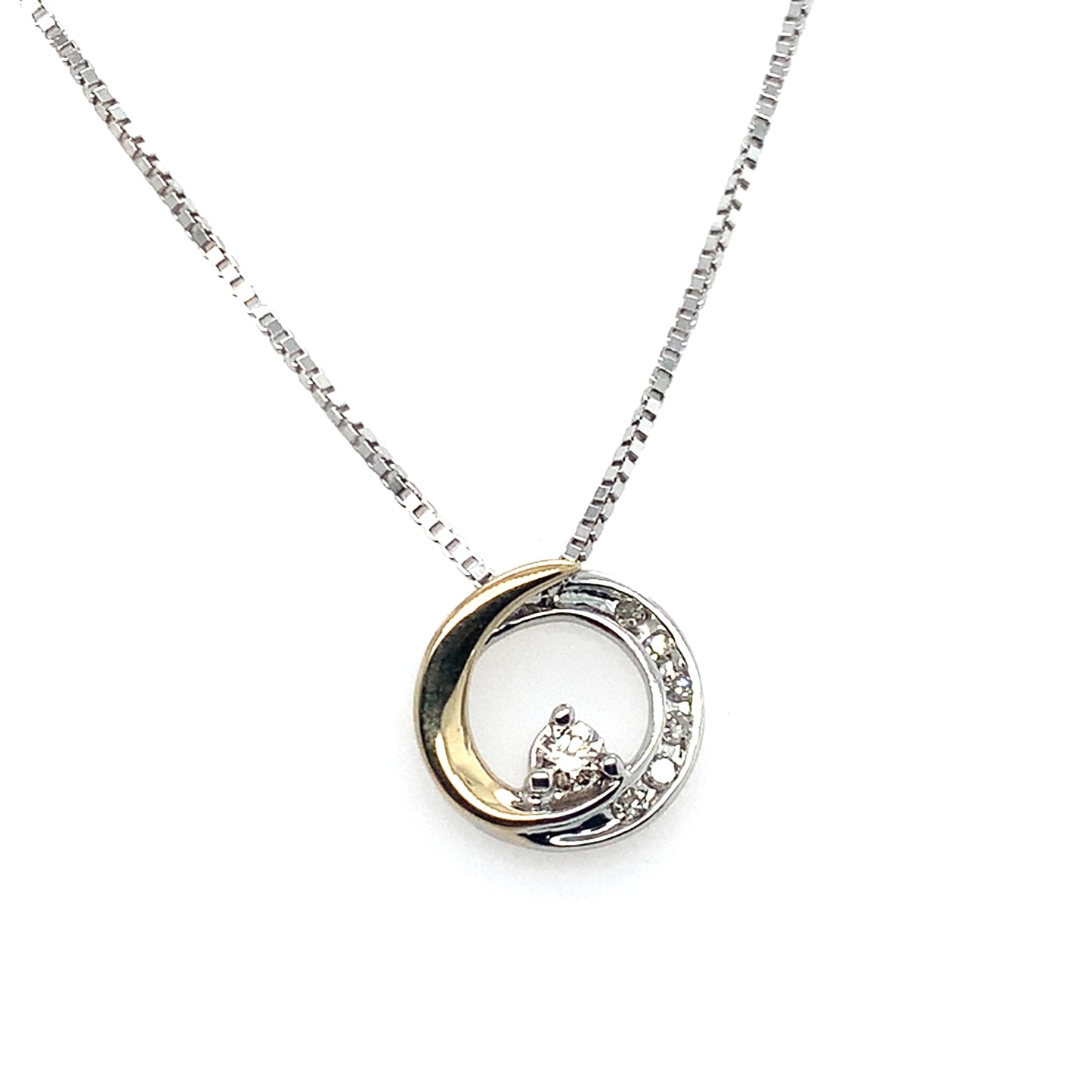 14K Two Tone Diamond Circle Pendant With Chain **Final Sale No Warranty**