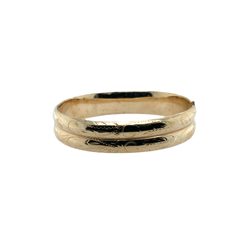 Estate 14K Gold Double Row Bangle Bracelet with Design