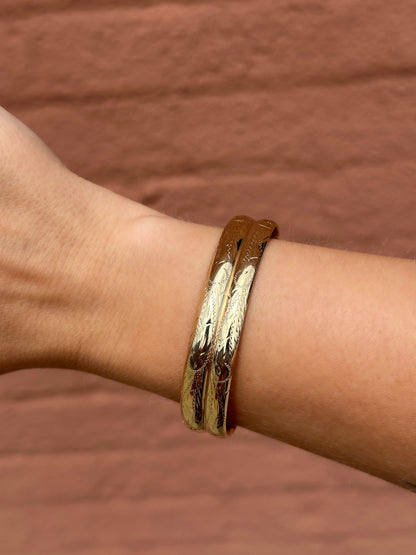 Estate 14K Gold Double Row Bangle Bracelet with Design