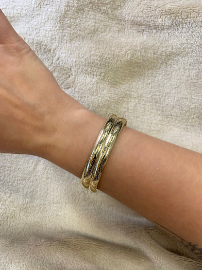 Estate 14K Gold Double Row Bangle Bracelet with Design